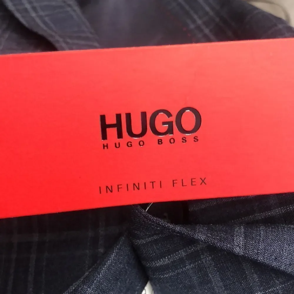 HUGO Boss Men's Modern Fit Jeffrey Dark Blue (Navy) Plaid Suit Jacket 40L